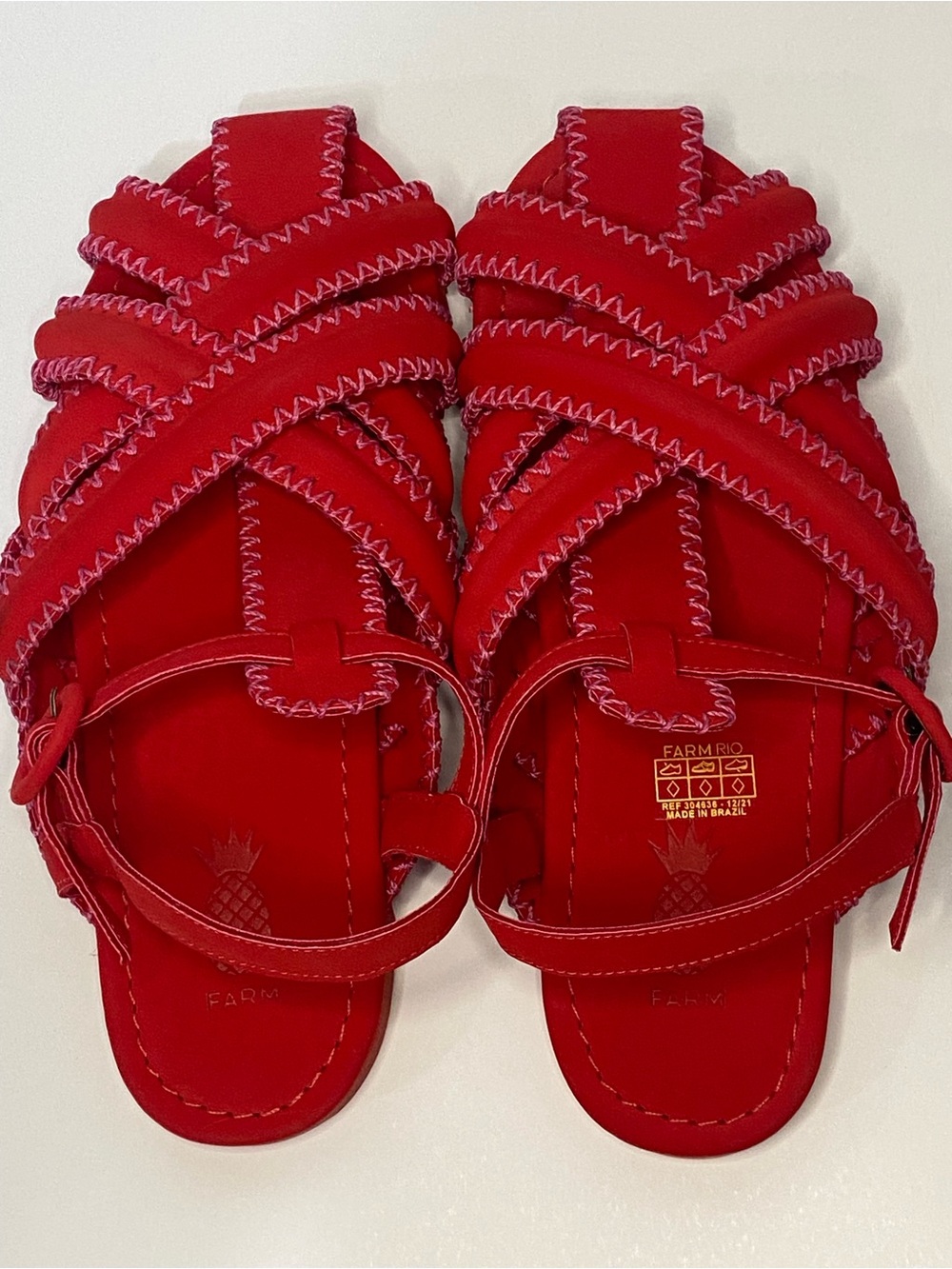 FARM Rio Red Whipstitch Sandals Women’s US 10 Leather Strappy Brazil - Picture 6 of 13